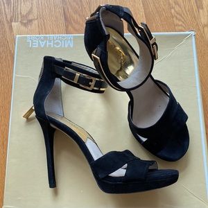 Michael Kors: Karlie open toe heel black suede/leather size 6